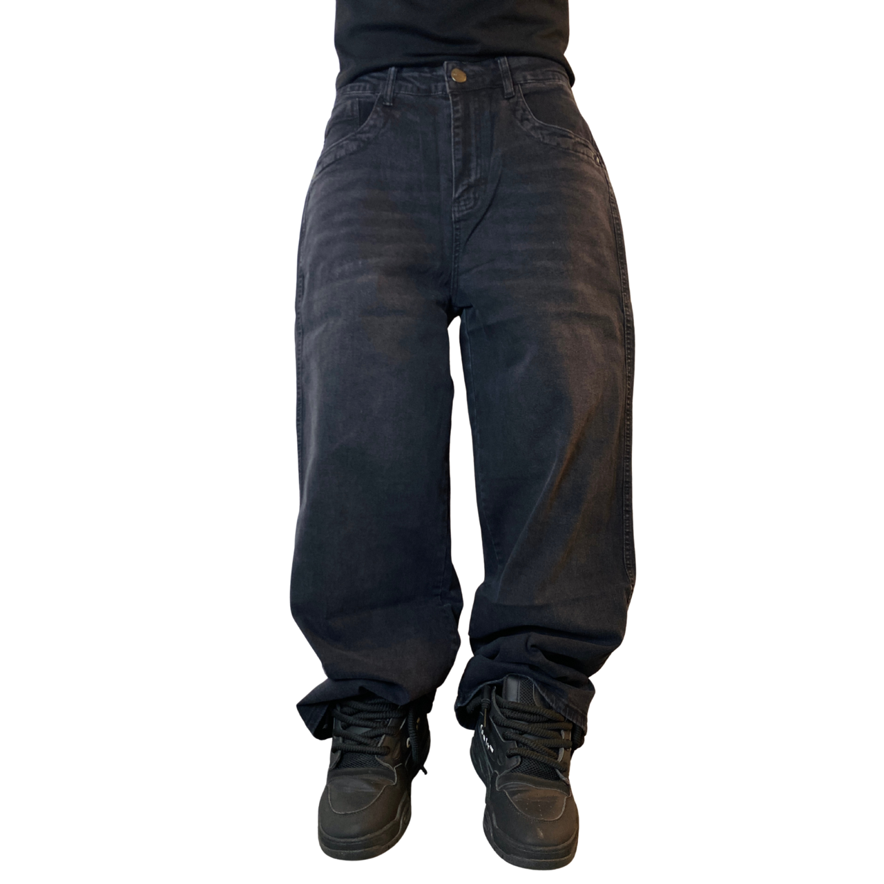 Jeans Baggy Negro Hombre Elasticado Pantalon De Mezclilla-4
