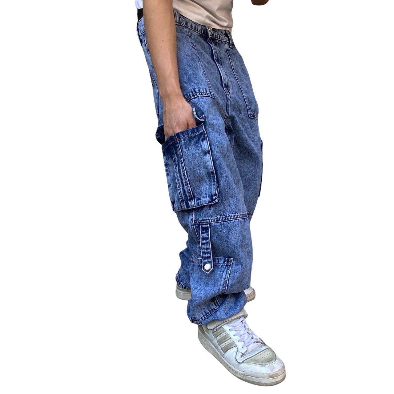 Jeans Cargo De Moda Celeste Pantal n Hombre-2