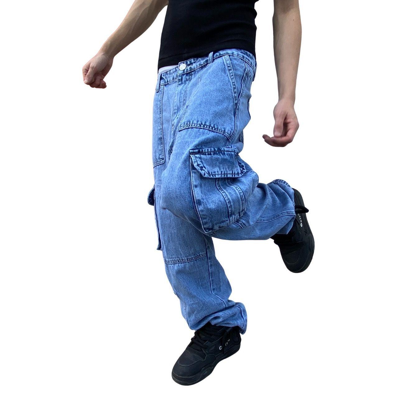 Jeans Cargo De Moda Celeste Pantal n Hombre-3