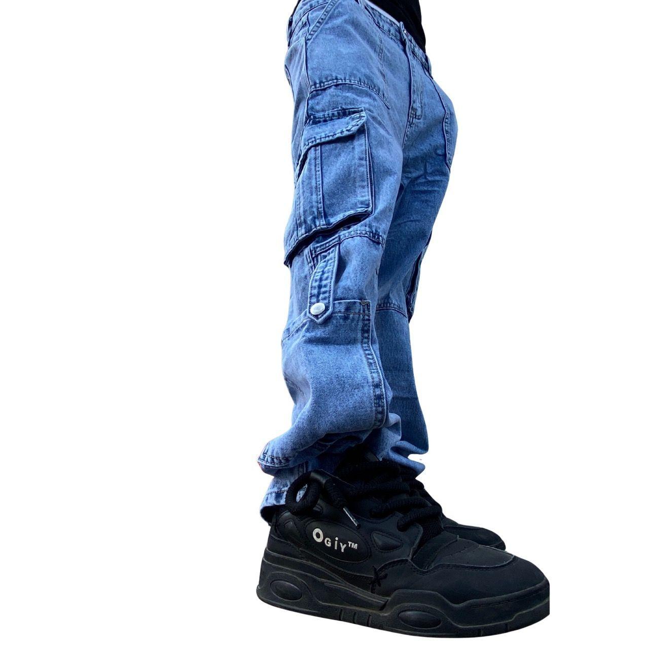 Jeans Cargo De Moda Celeste Pantal n Hombre-4