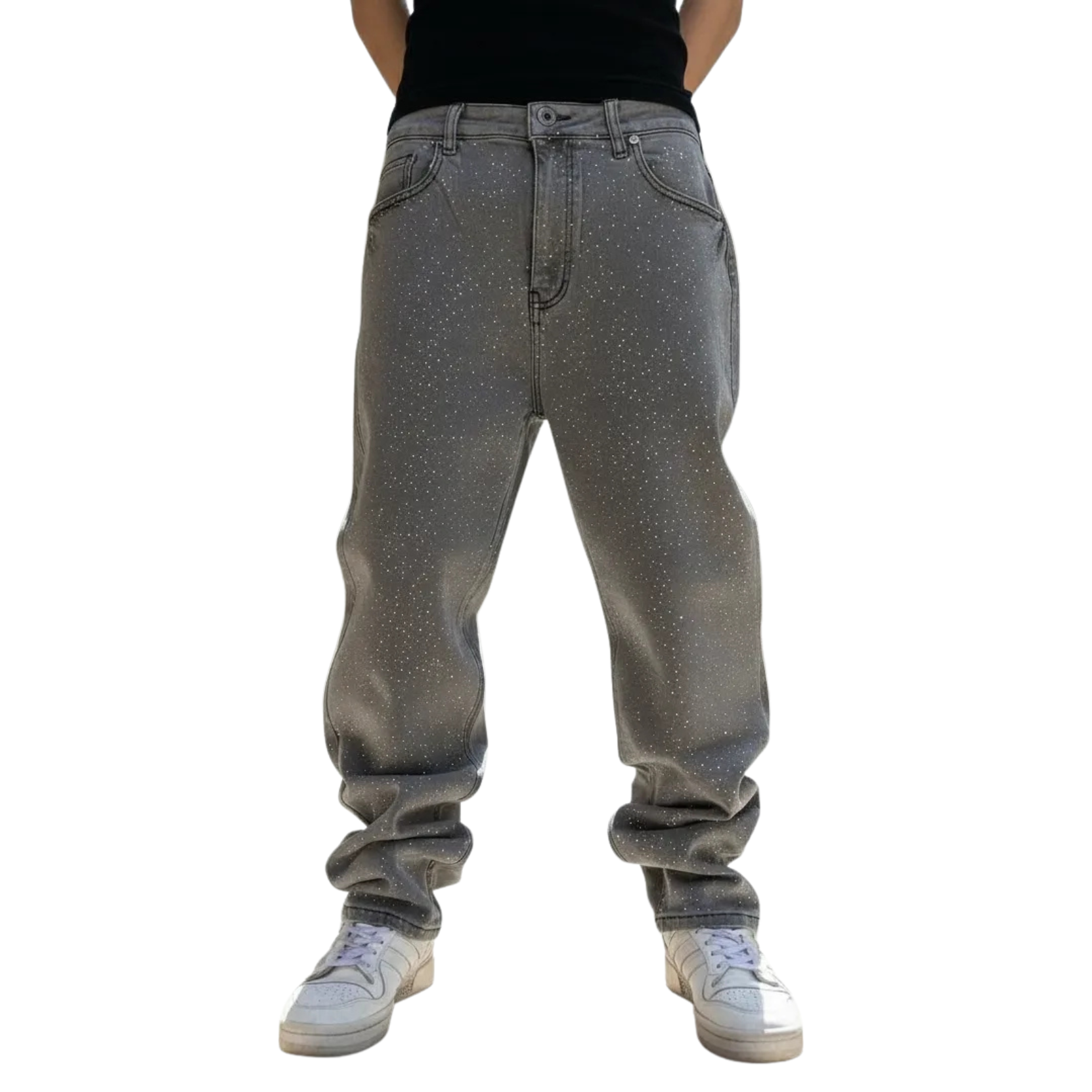 Jeans Gris Con Brillos De Hombre-1