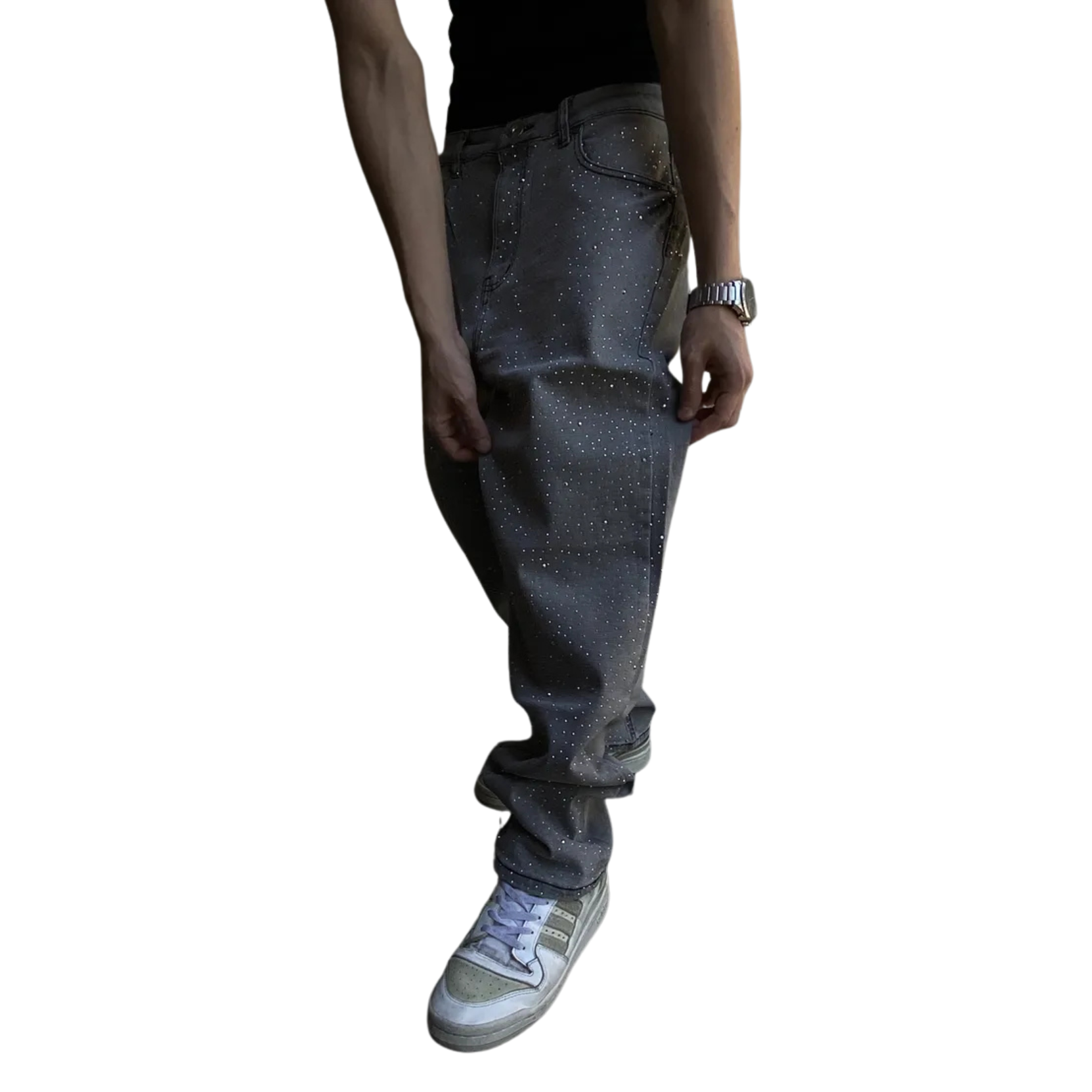 Jeans Gris Con Brillos De Hombre-3