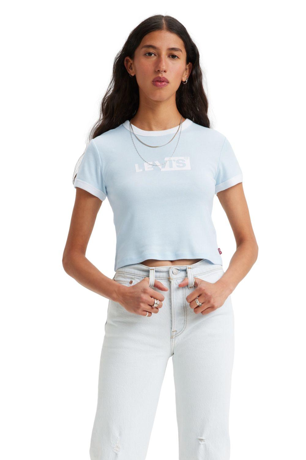 Polera Mujer Manga corta Mini Box Tab Celeste Levis A3523-0047-0