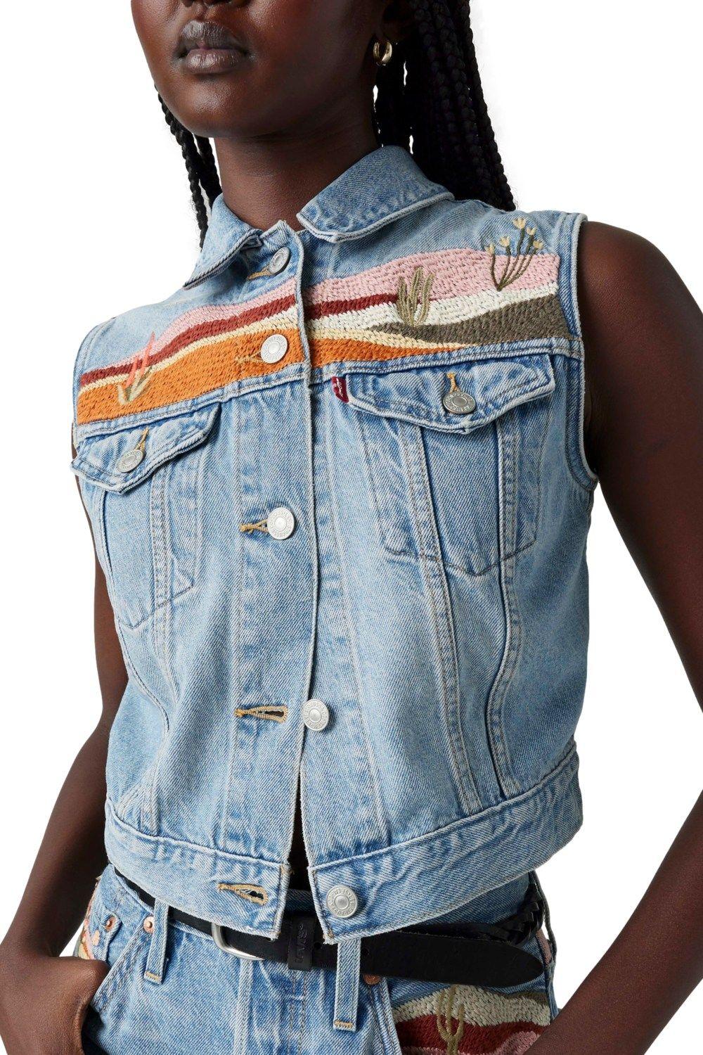 Chaqueta Mujer Embroidered Xs Vest Celeste Levis 002A7-0000-3