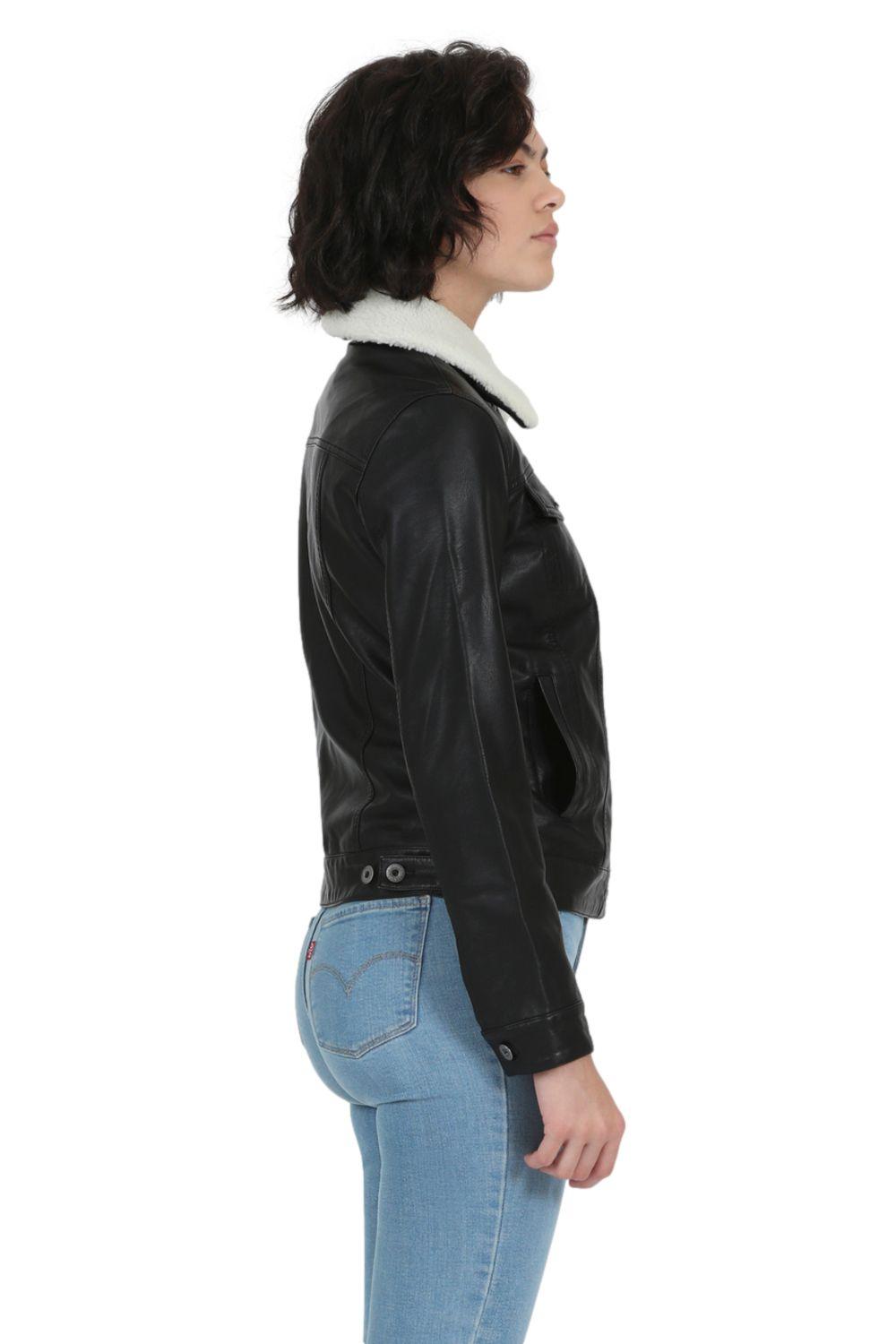 Chaqueta Mujer Trucker Cuello Sherpa Negra Levis 59542-0009-1