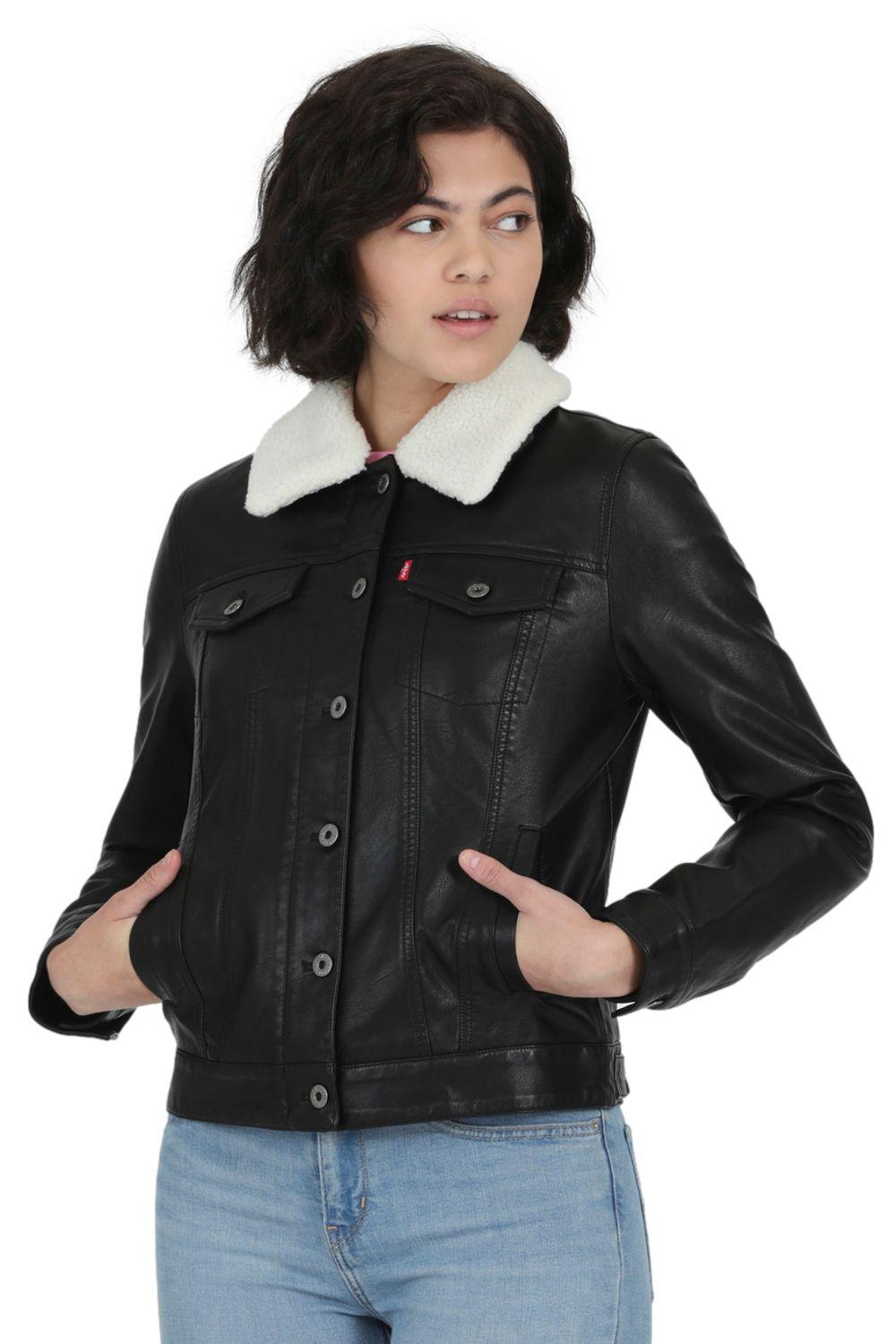 Chaqueta Mujer Trucker Cuello Sherpa Negra Levis 59542-0009-3