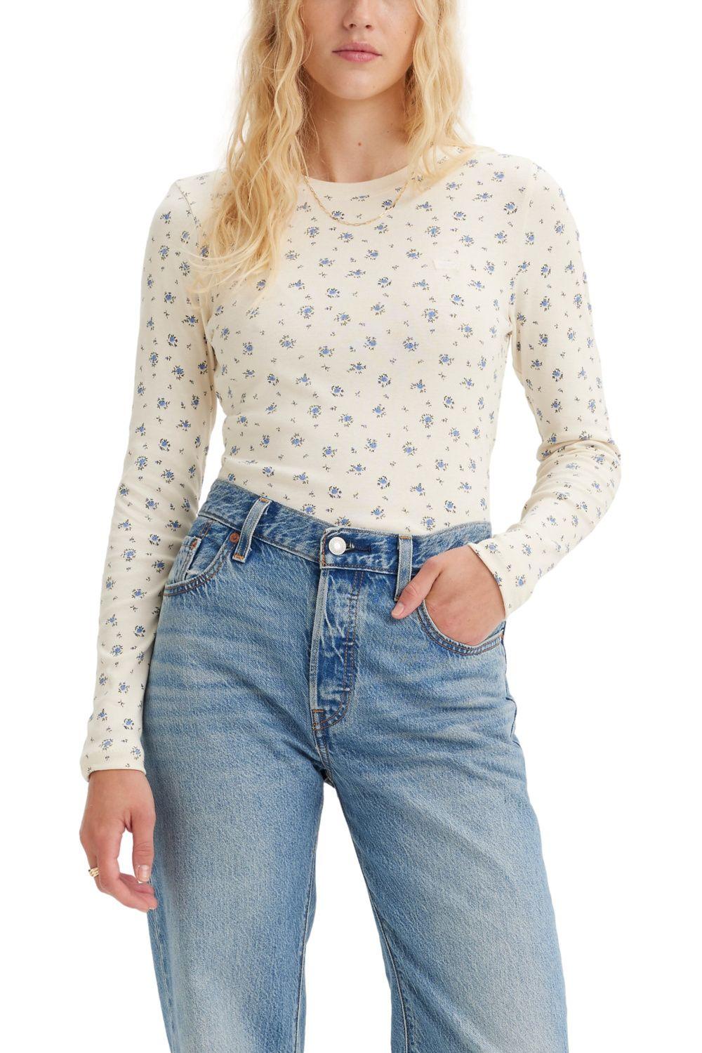 Polera Mujer Manga Larga Flores Blanco Levis 69555-0051-0