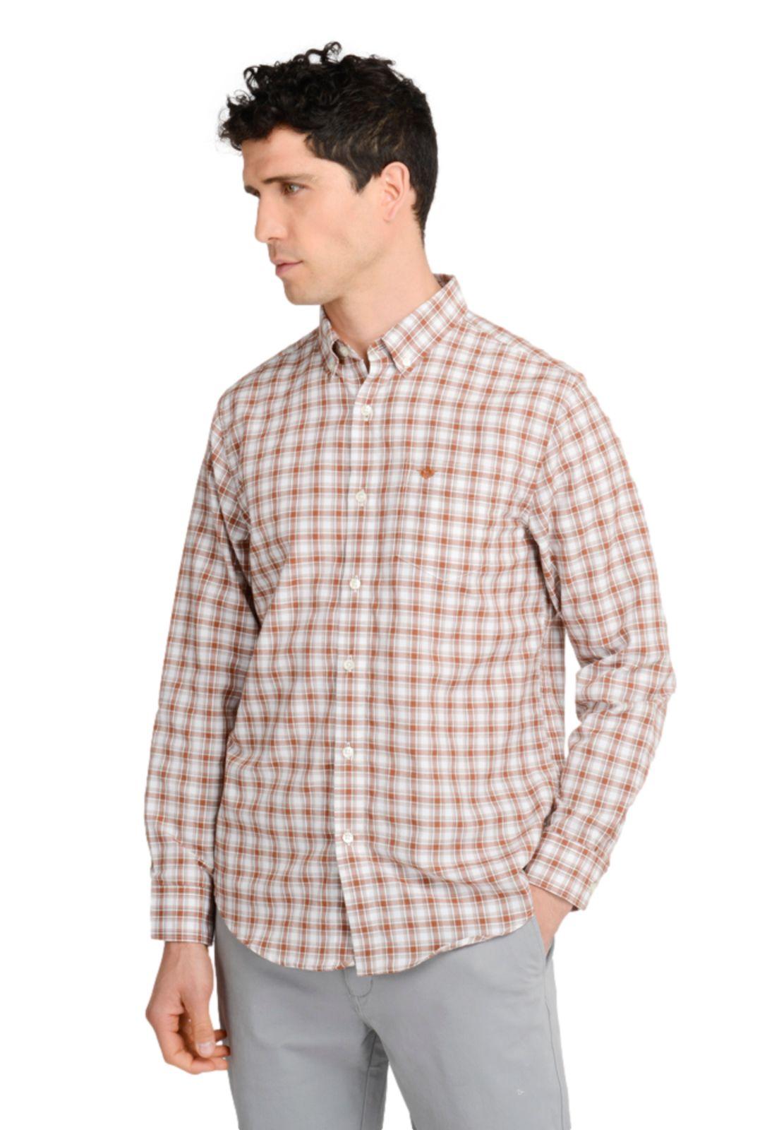 Camisa Hombre Woven Refine Regular Fit Café-1