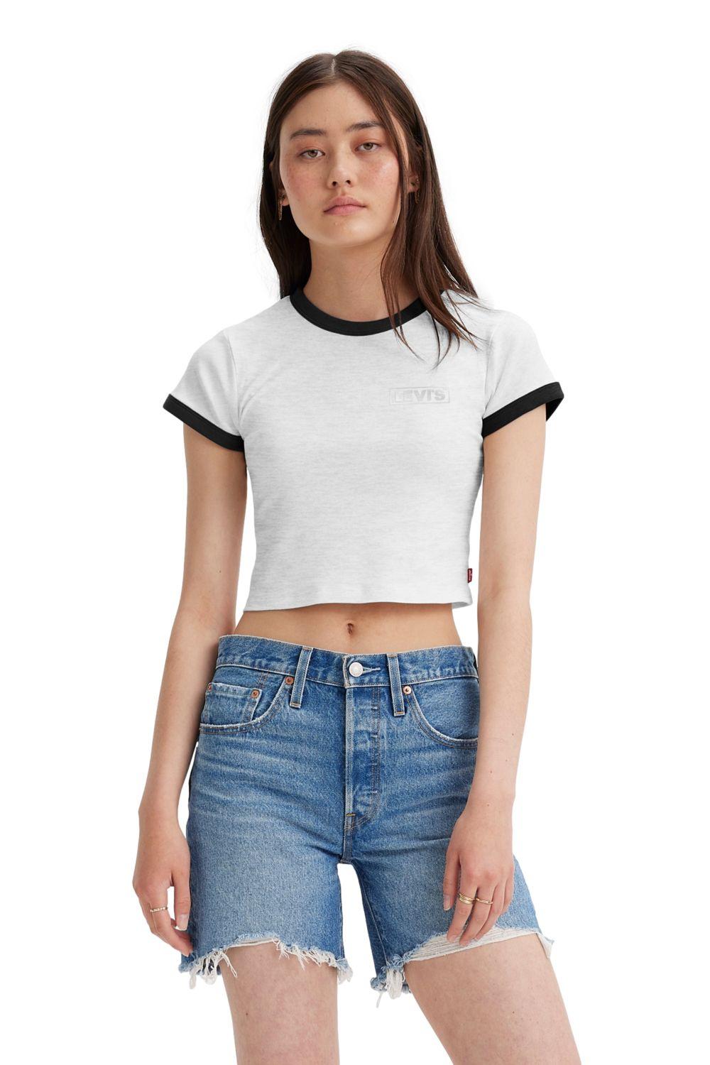 Polera Mujer Slim Graphic Ringer Gris Levis A3523-0071-0