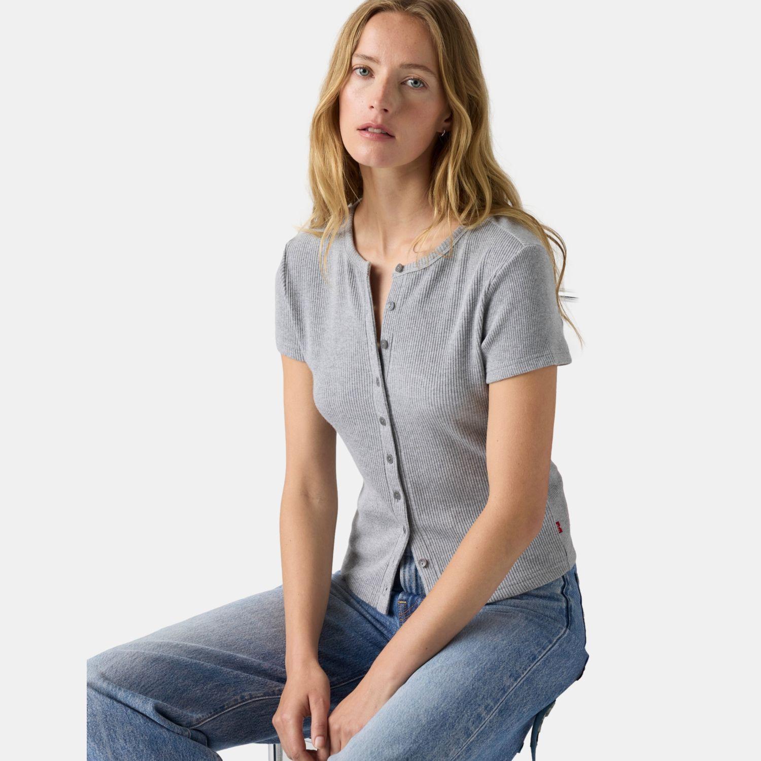 Polera Mujer Rory Button Through Ss Gris Levis 0086M-0005-2