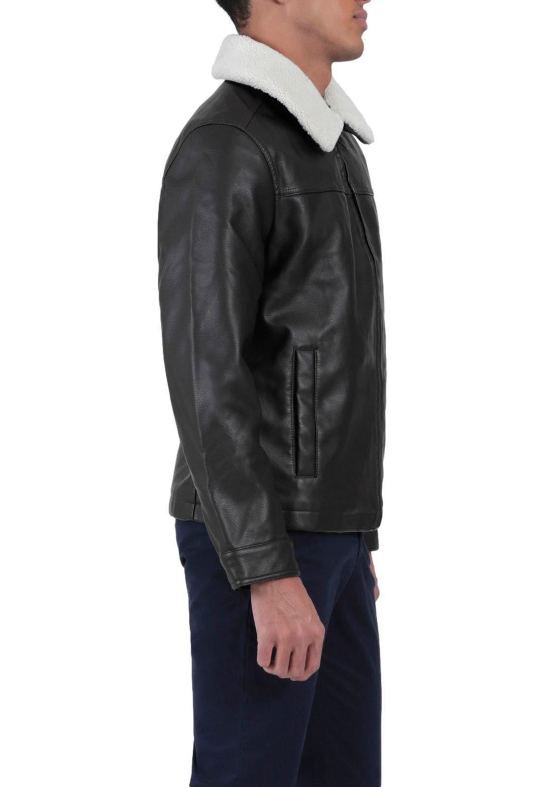 Chaqueta Hombre Faux Leather Regular Fit Café-1