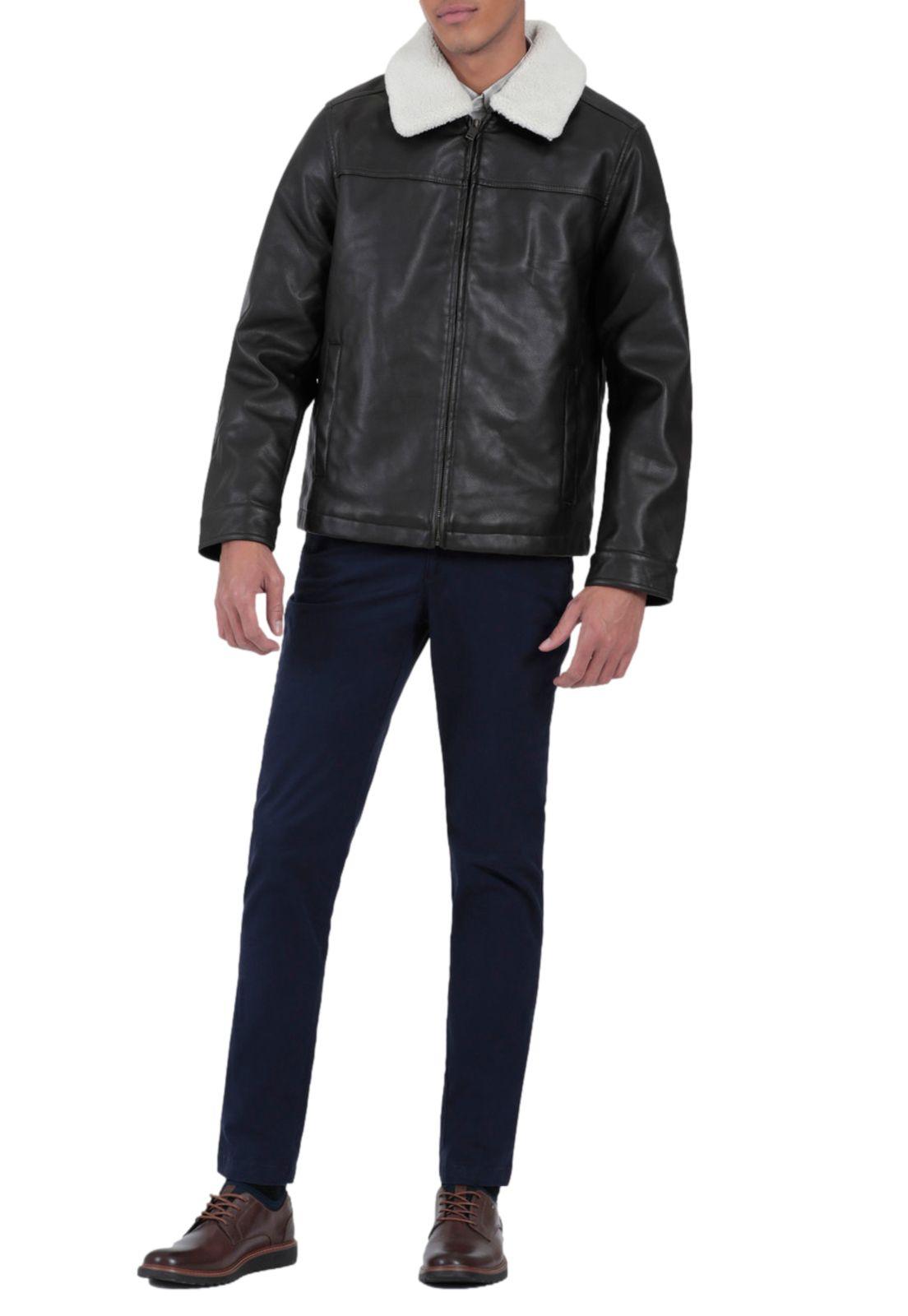 Chaqueta Hombre Faux Leather Regular Fit Café-3
