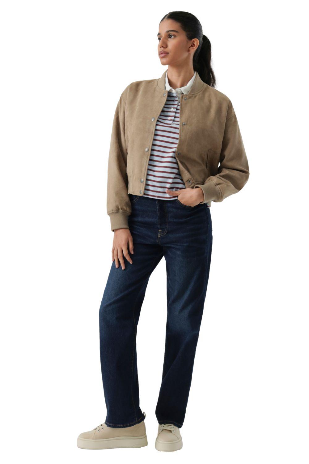 Chaqueta Mujer Cropped Varsity Bomber Café Levis 59544-0733-4