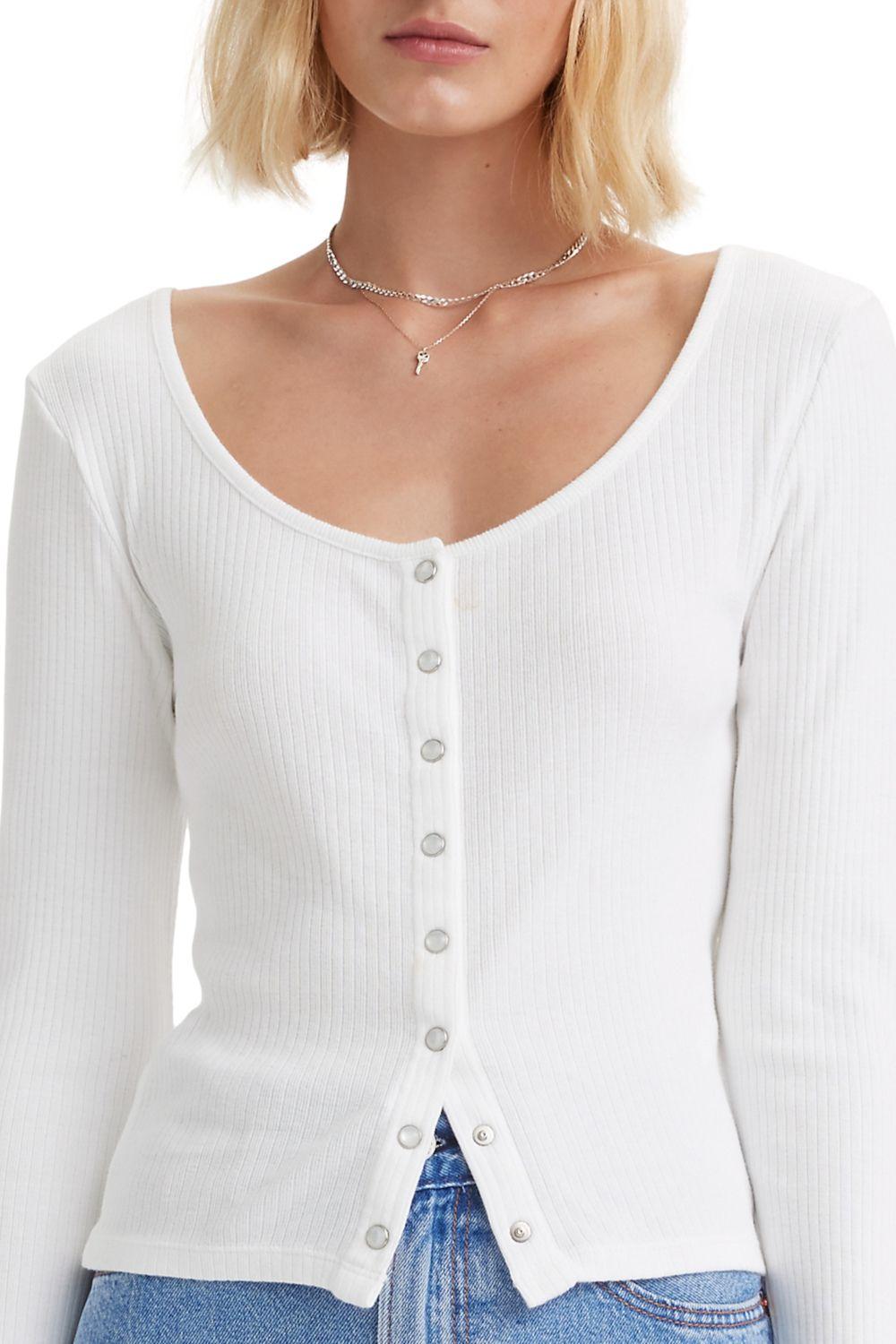 Polera Mujer LS Britt Snap Front Top Blanco Levis A4759-0017-2