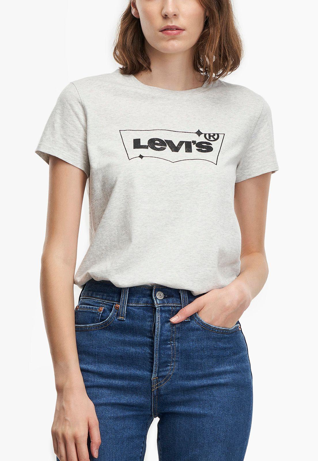 Polera Mujer Lisa Manga Corta con Logo Gris Levis 17369-1763-0
