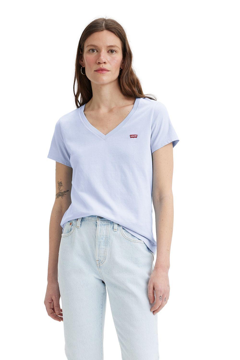 Polera Mujer Regular Fit Cuello V Celeste Levis 85341-0067-0