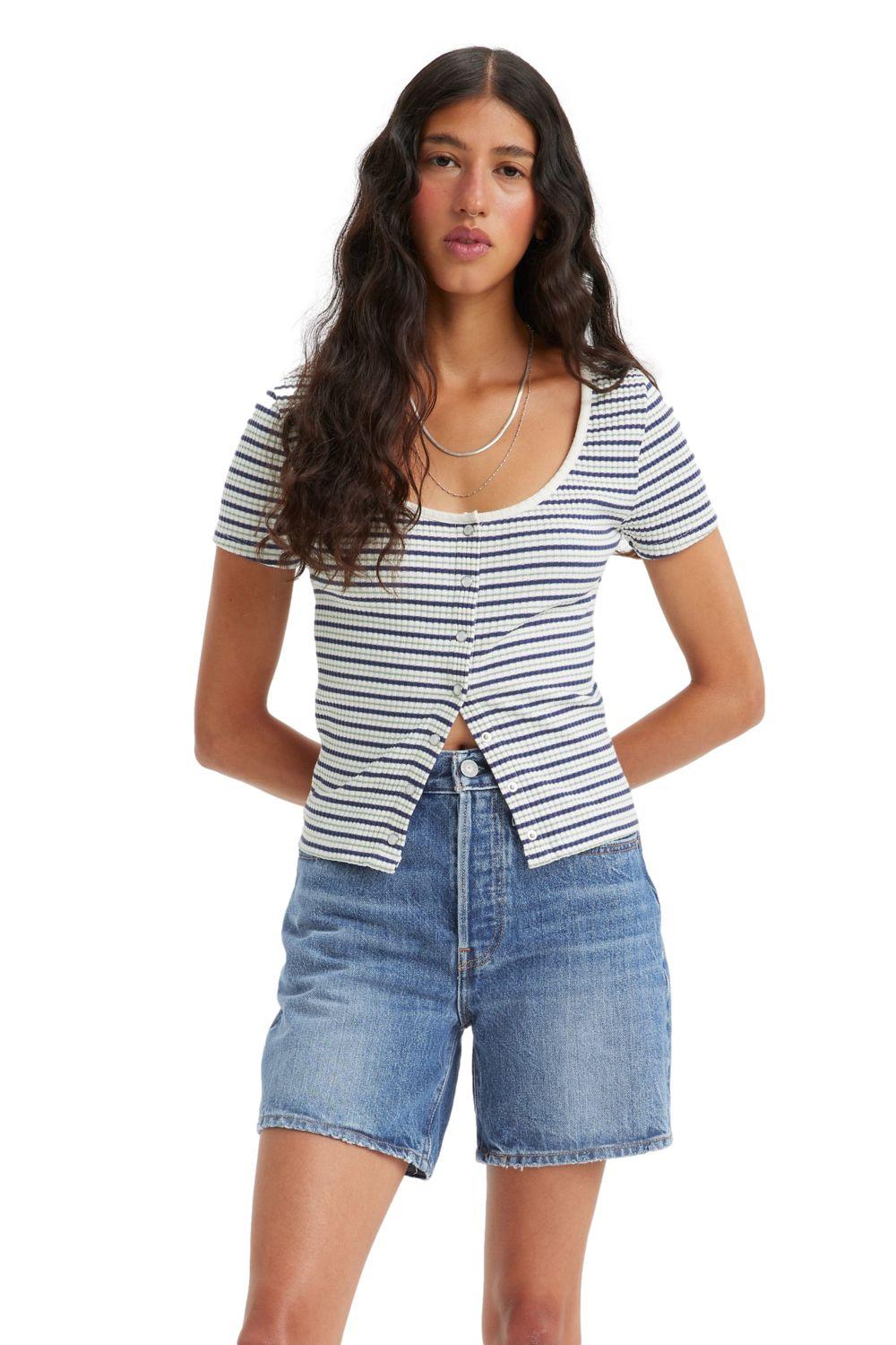 Polera Mujer Manga Corta Top Celeste Levis A4784-0014-0