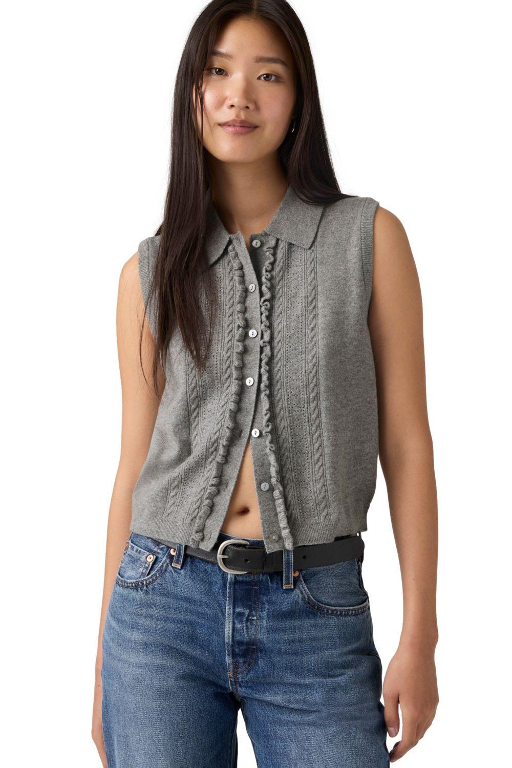 Sweater Mujer Super Soft Mini Ruffle Vest Gris Levis 005A7-0000-2