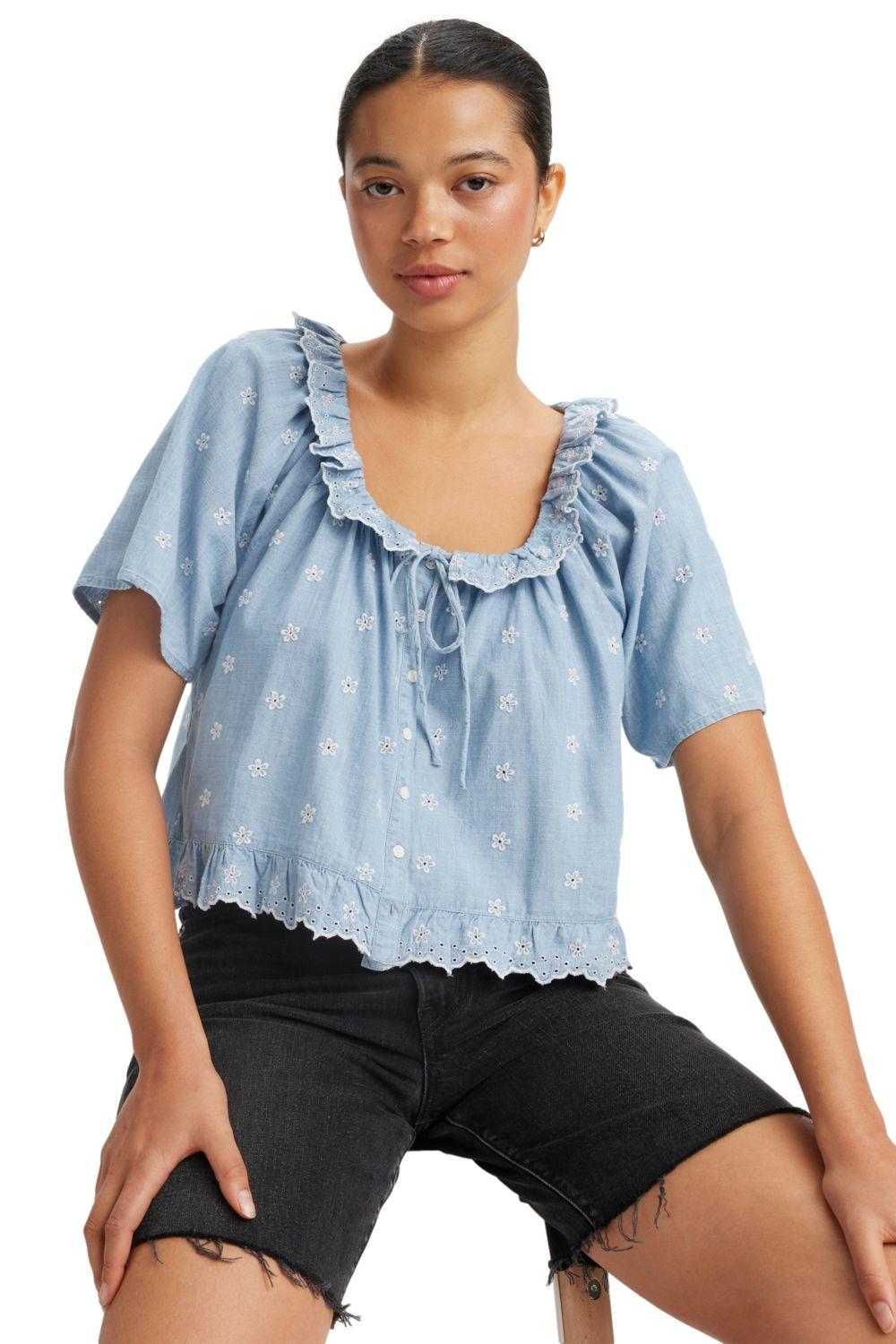 Blusa Mujer Lyca Manga Corta Celeste Levis A8675-0011-2