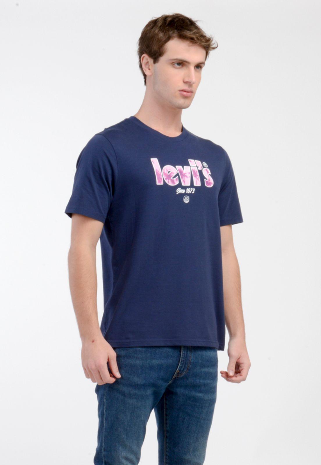 Polera Hombre Cuello Redondo Gráfica Azul Levis 16143-0623-0