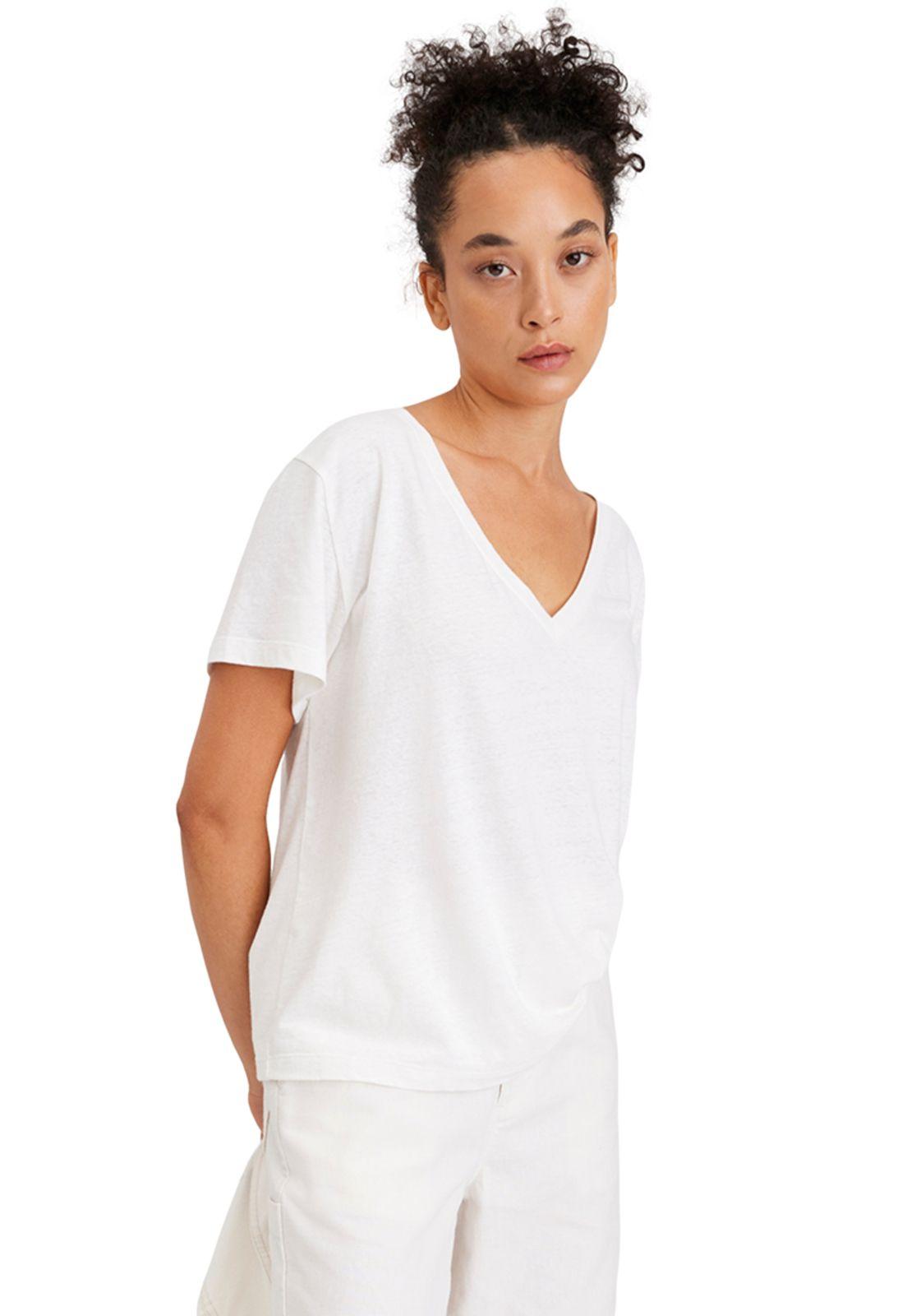 Polera Mujer Deep V-Neck Regular Fit Blanca A6961-0002-1