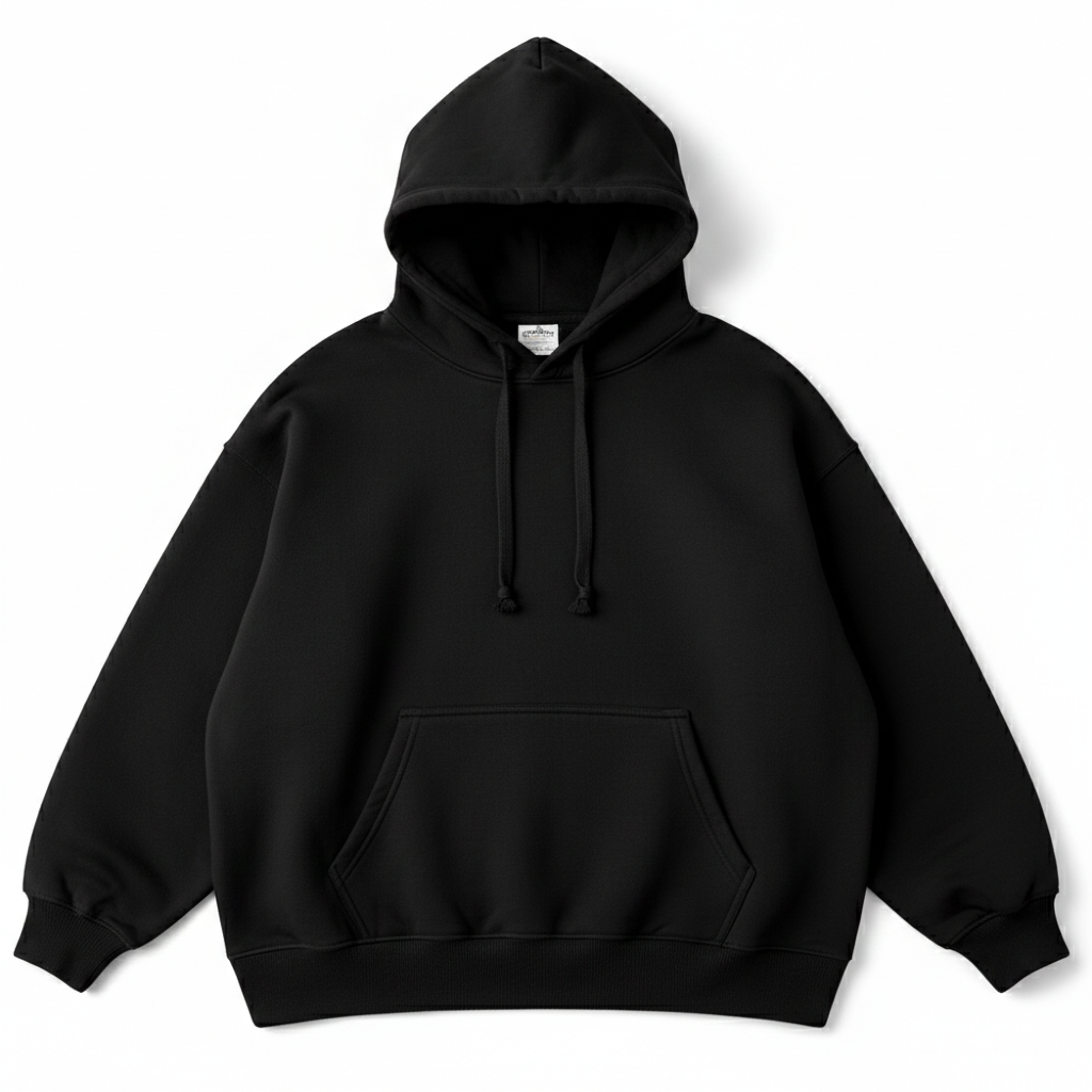 Poleron Oversize Hoodie Negro Hombre Con Capucha Y Bolsillo-2