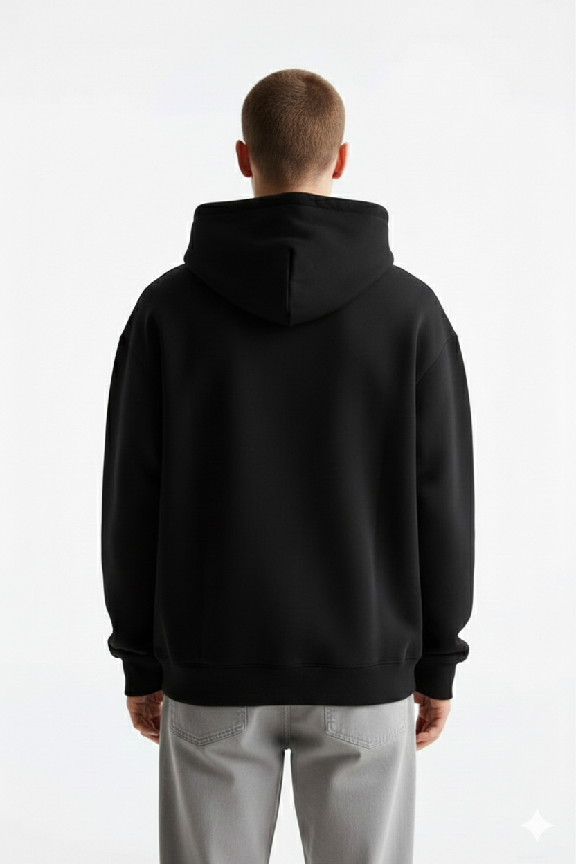 Poleron Oversize Hoodie Negro Hombre Con Capucha Y Bolsillo-3