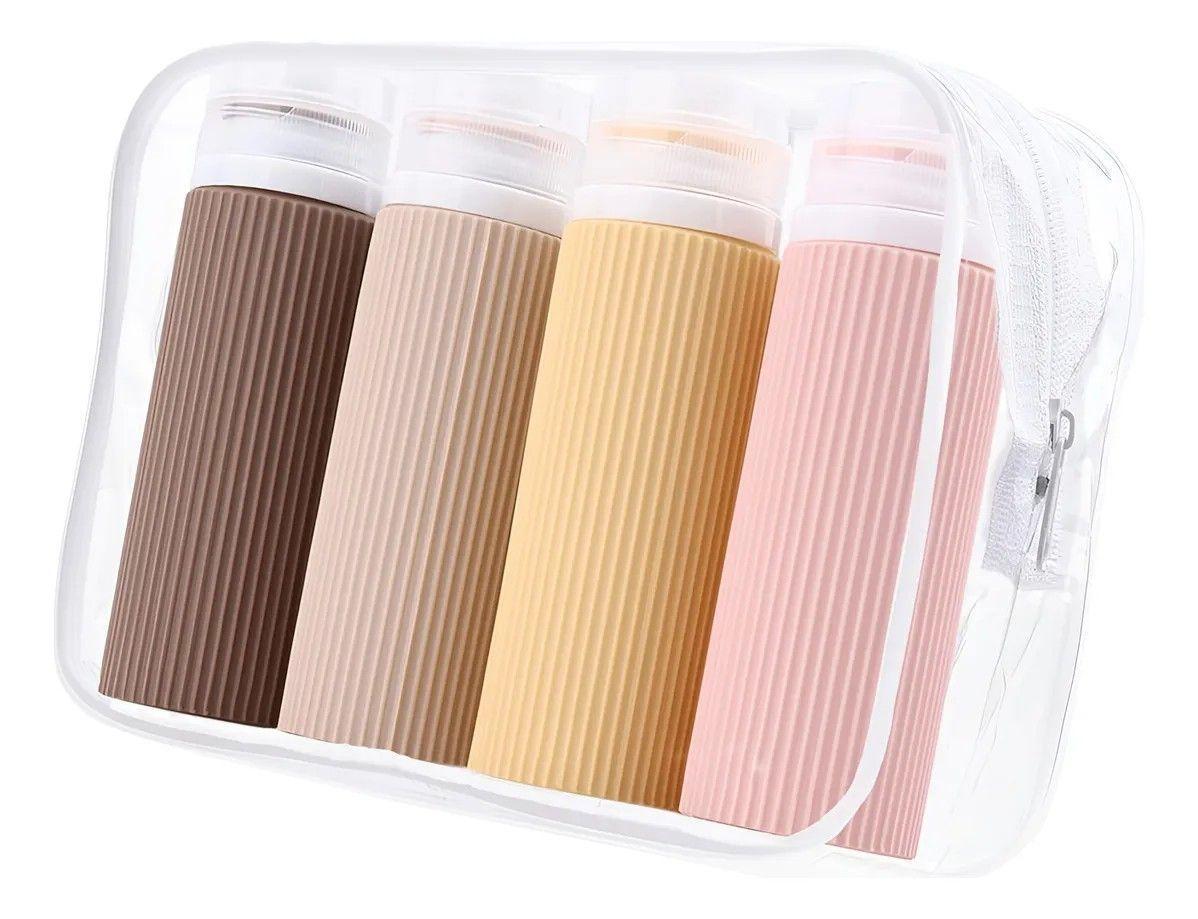Botellas Crema Set 4 Para Viaje Silicona Con Estuche 90ml Crema-3