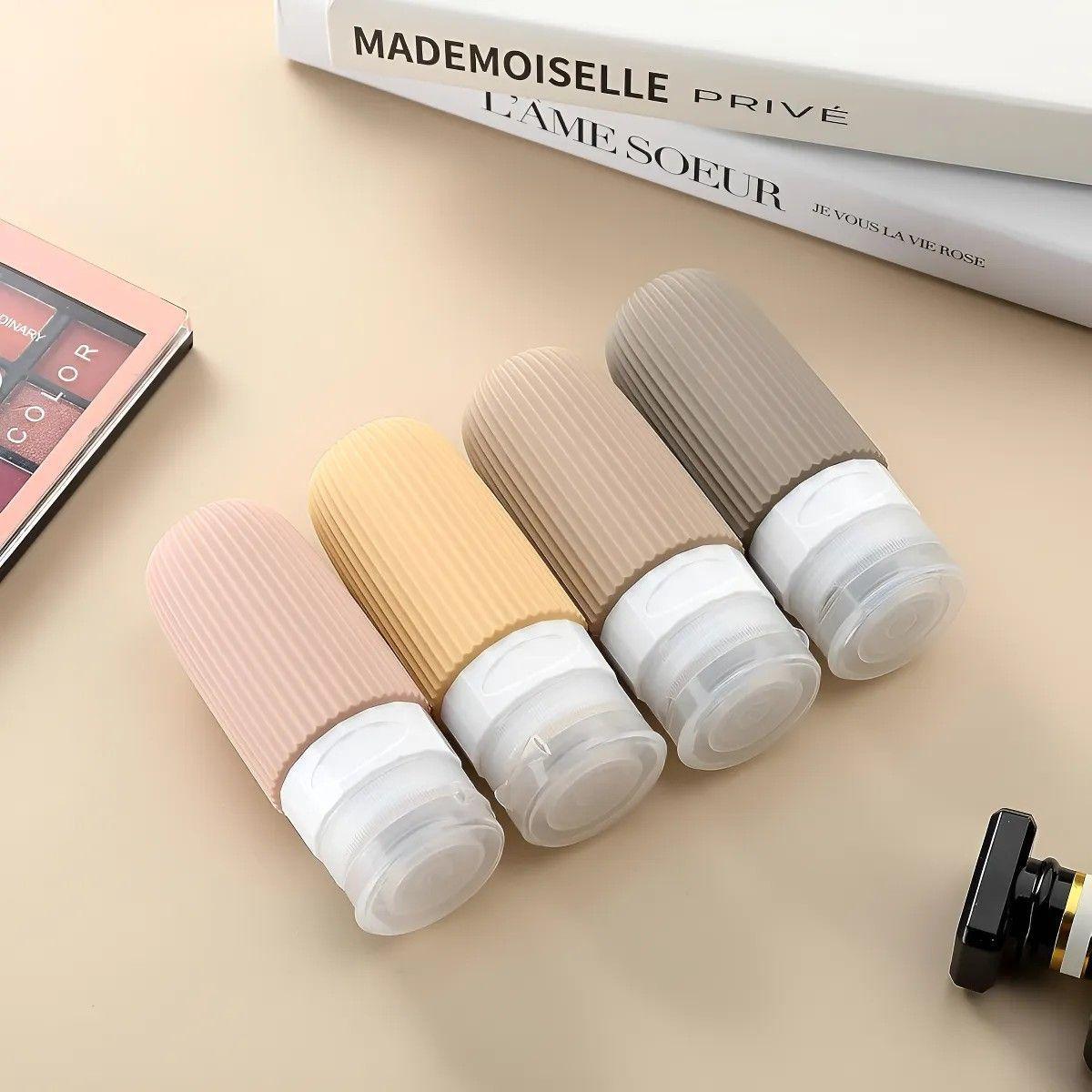 Botellas Crema Set 4 Para Viaje Silicona Con Estuche 90ml Crema-4