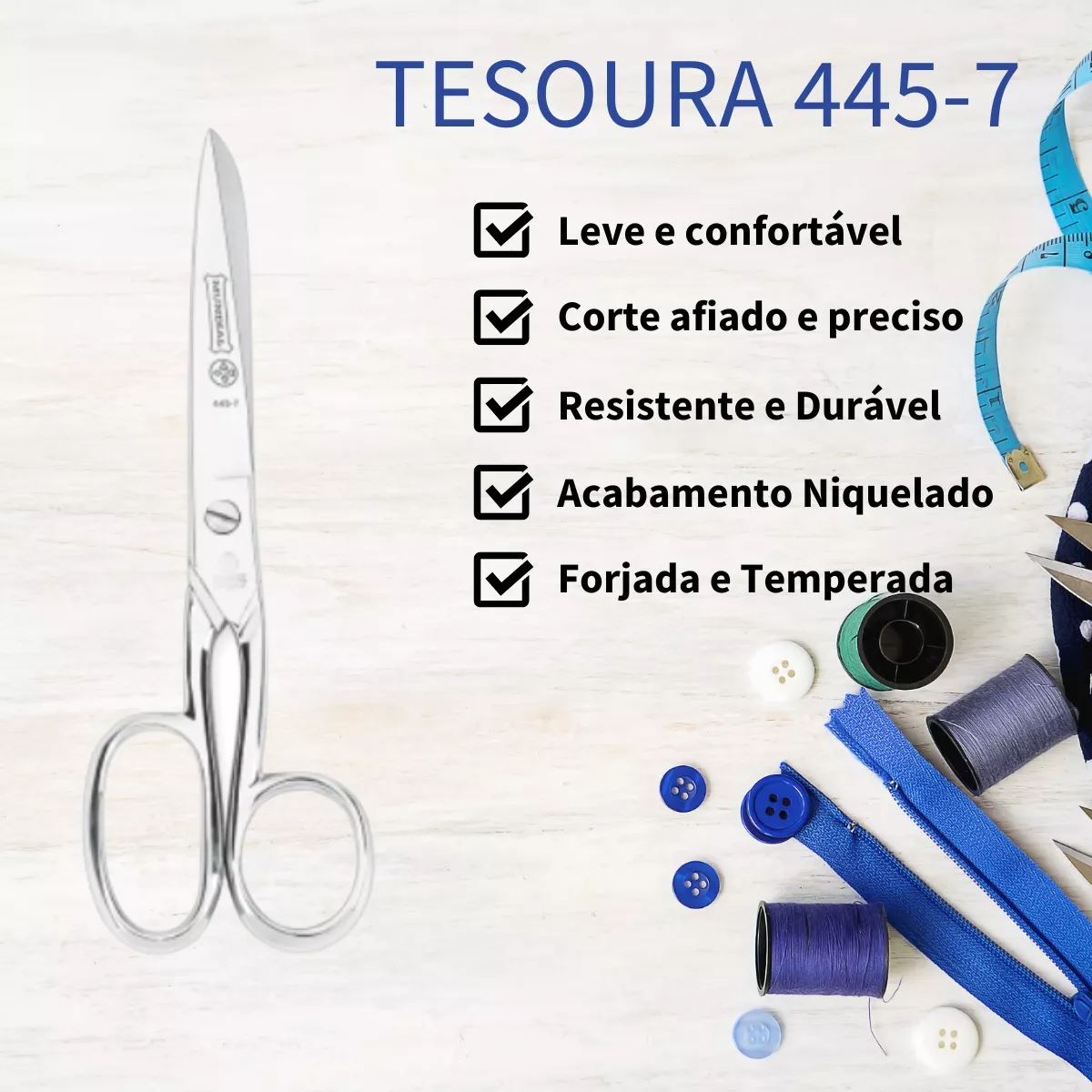 Tijera para costura Mundial metálica 445-7, 7'' (17,8cm)-3