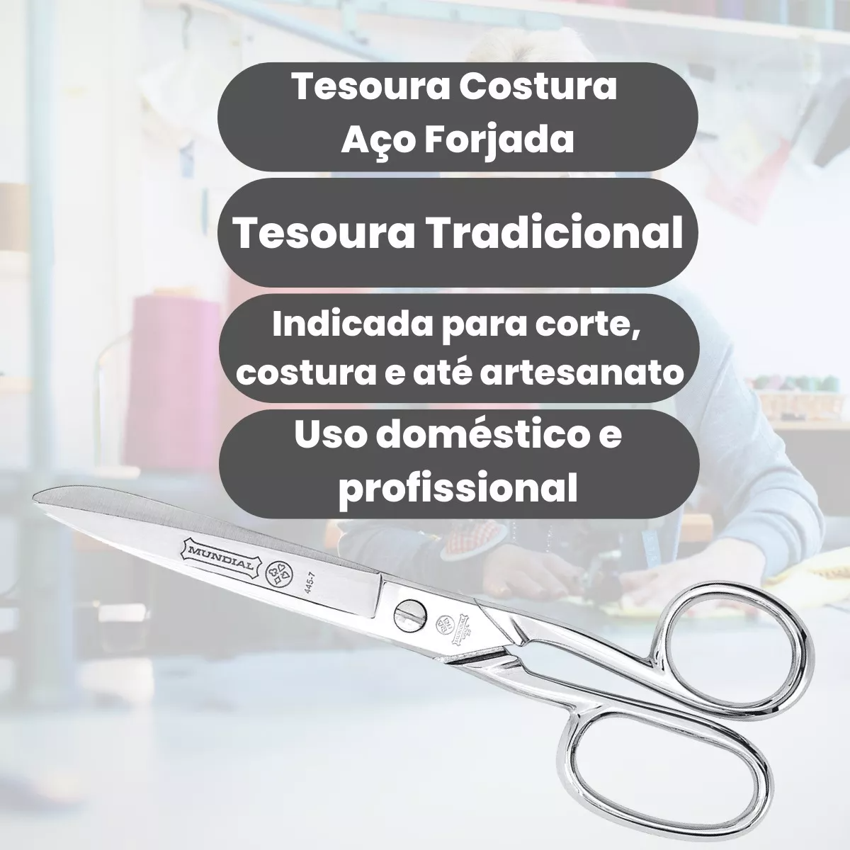 Tijera para costura Mundial metálica 445-7, 7'' (17,8cm)-4
