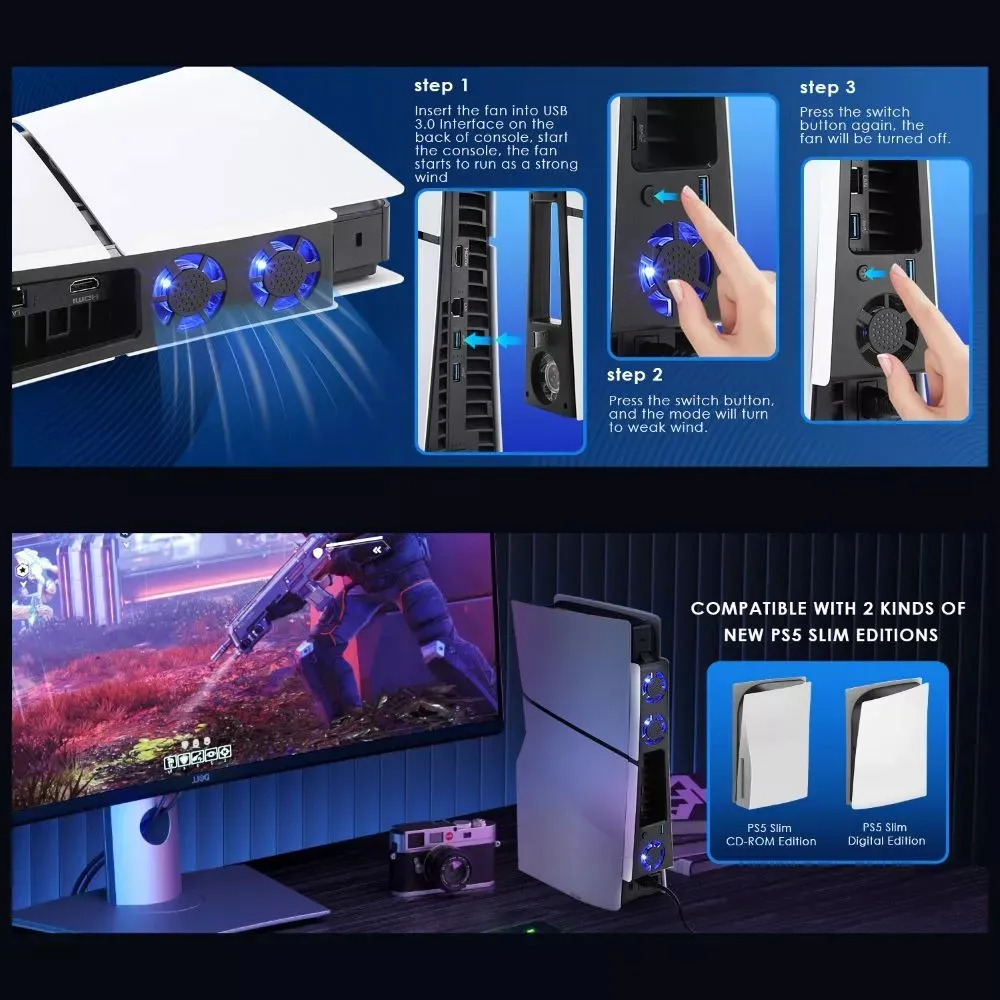 Ventilador Enfriador Para Consola Playstation Ps5 Slim Negro-3