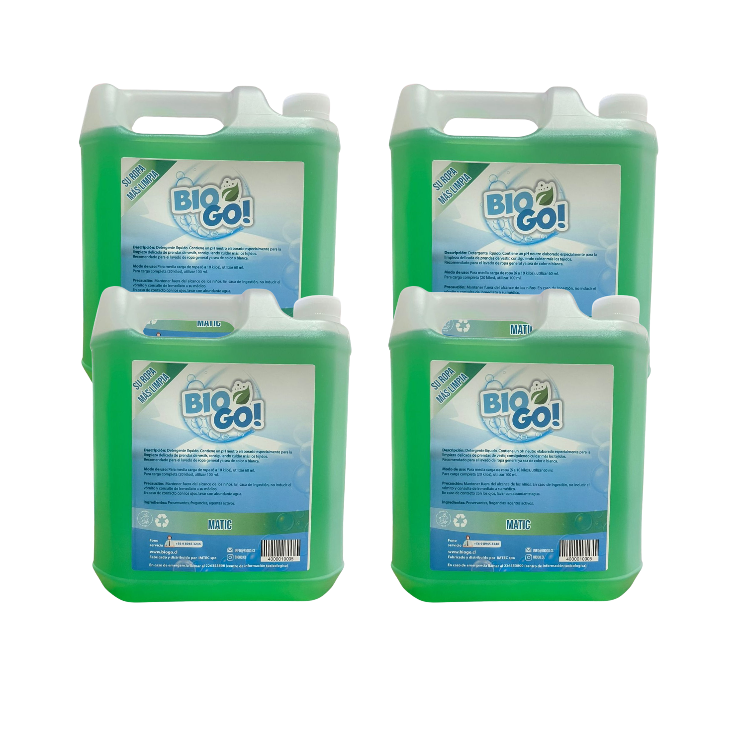 Detergente Liquido BioGo Matic 5 Litros Biodegrabable 4 Unidad-0