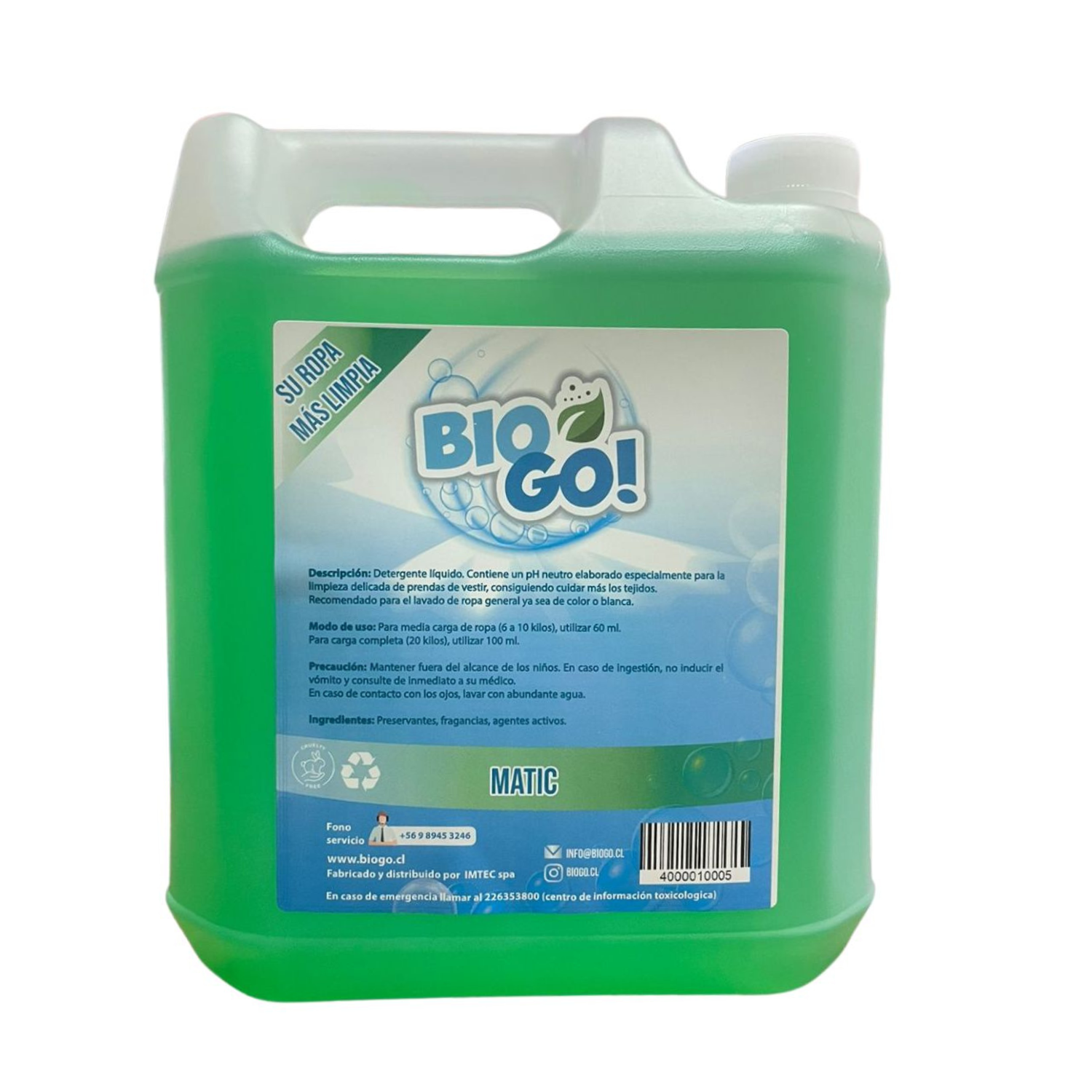 Detergente Liquido BioGo Matic 5 Litros Biodegrabable 4 Unidad-2