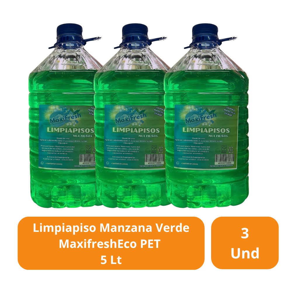 Limpiapiso Manzana Verde Maxifresh 5 Litros Eco PET Pack 3 Unidades-3
