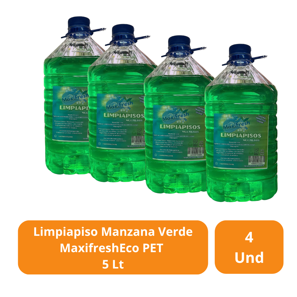 Limpiapiso Manzana Verde Maxifresh 5 Litros Eco PET Pack 4 Unidades-3