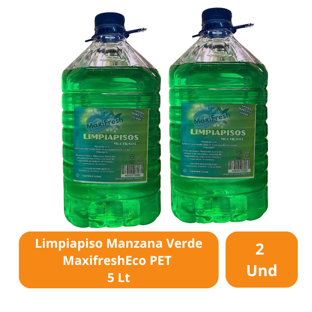 Limpiapiso Manzana Verde Maxifresh 5 Litros Eco PET Pack 2 Unidades-3