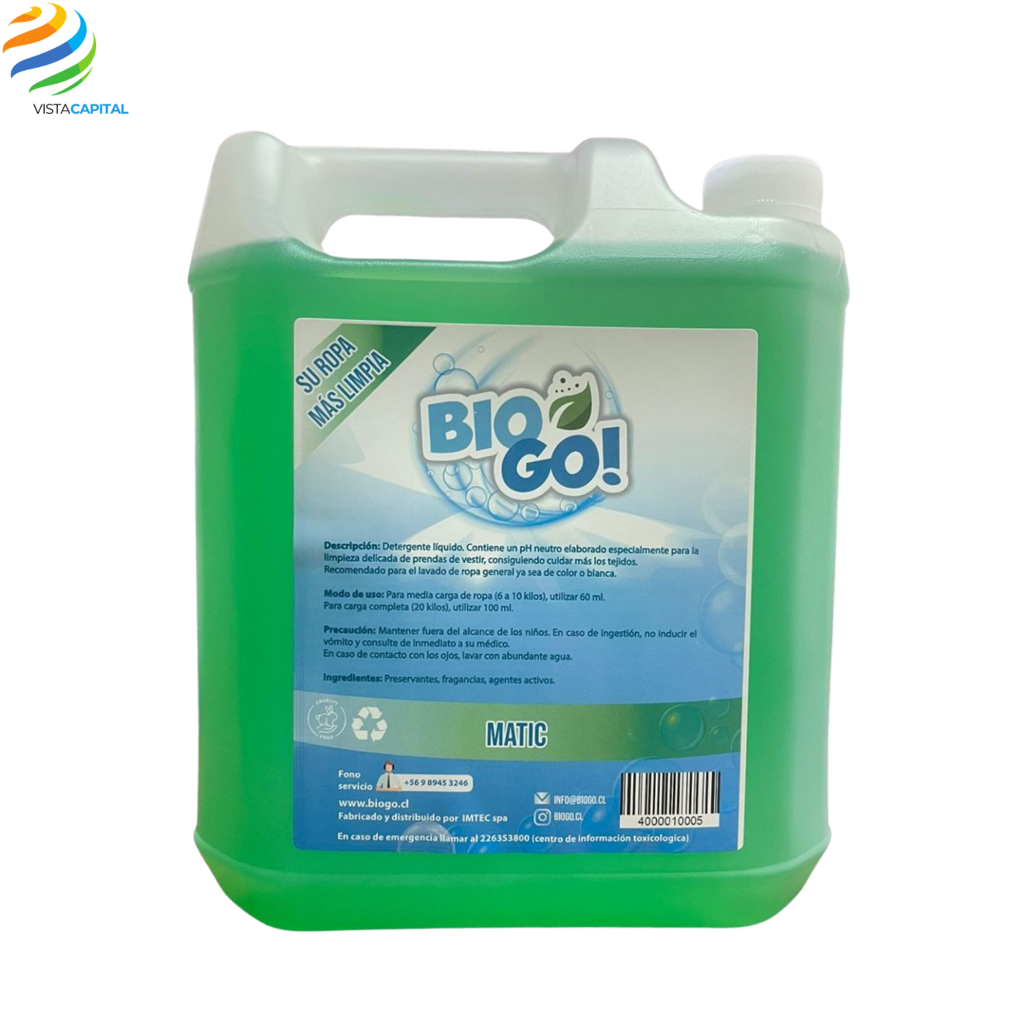 Detergente Liquido BioGo Matic 5 Litros Biodegrabable Unidad-1