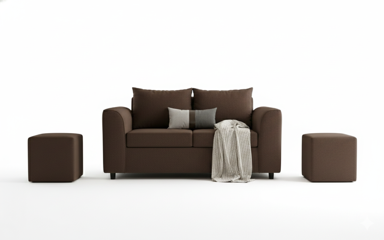 Sofa  2 cuerpos 2 pouf chocolate-1