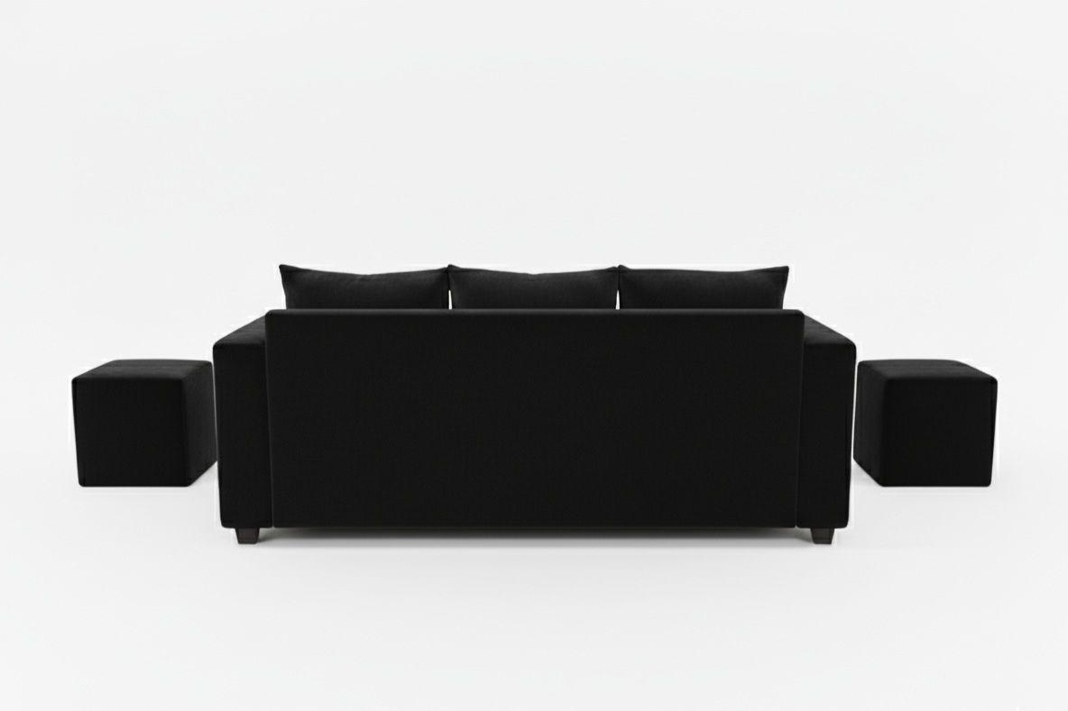 Sofa prince 3 cuerpos 2 pouf felpa NEGRO-2