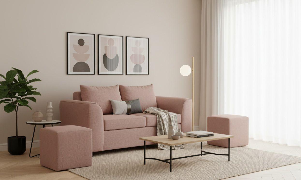 Sofa  2 cuerpos 2 pouf palo rosa-0