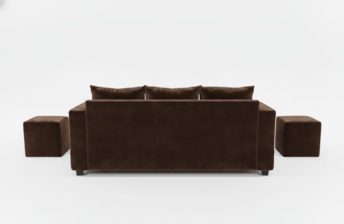 Sofa prince 3 cuerpos 2 pouf felpa chocolate-2