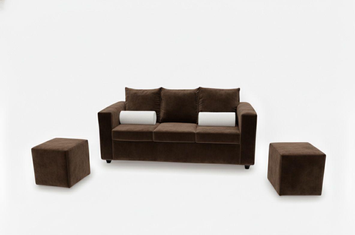 Sofa prince 3 cuerpos 2 pouf felpa chocolate-3