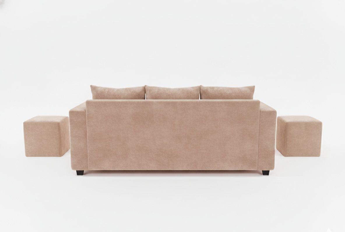 Sofa prince 3 cuerpos 2 pouf felpa beige-2