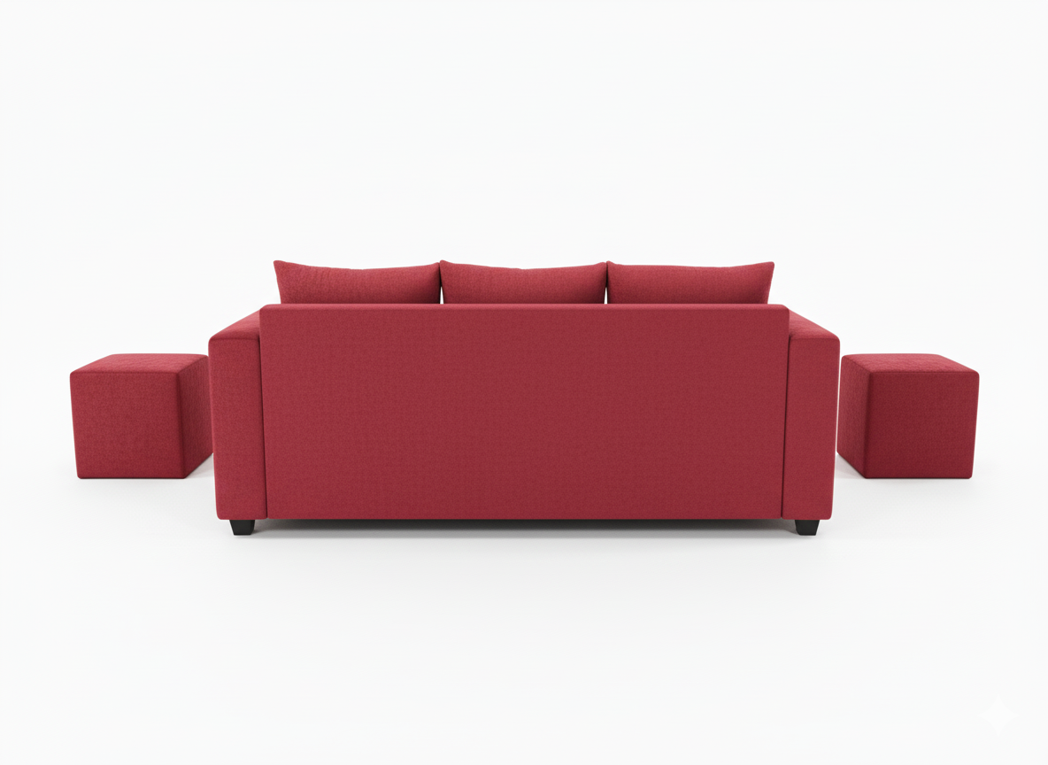 Sofa prince 3 cuerpos 2 pouf felpa burdeo-2