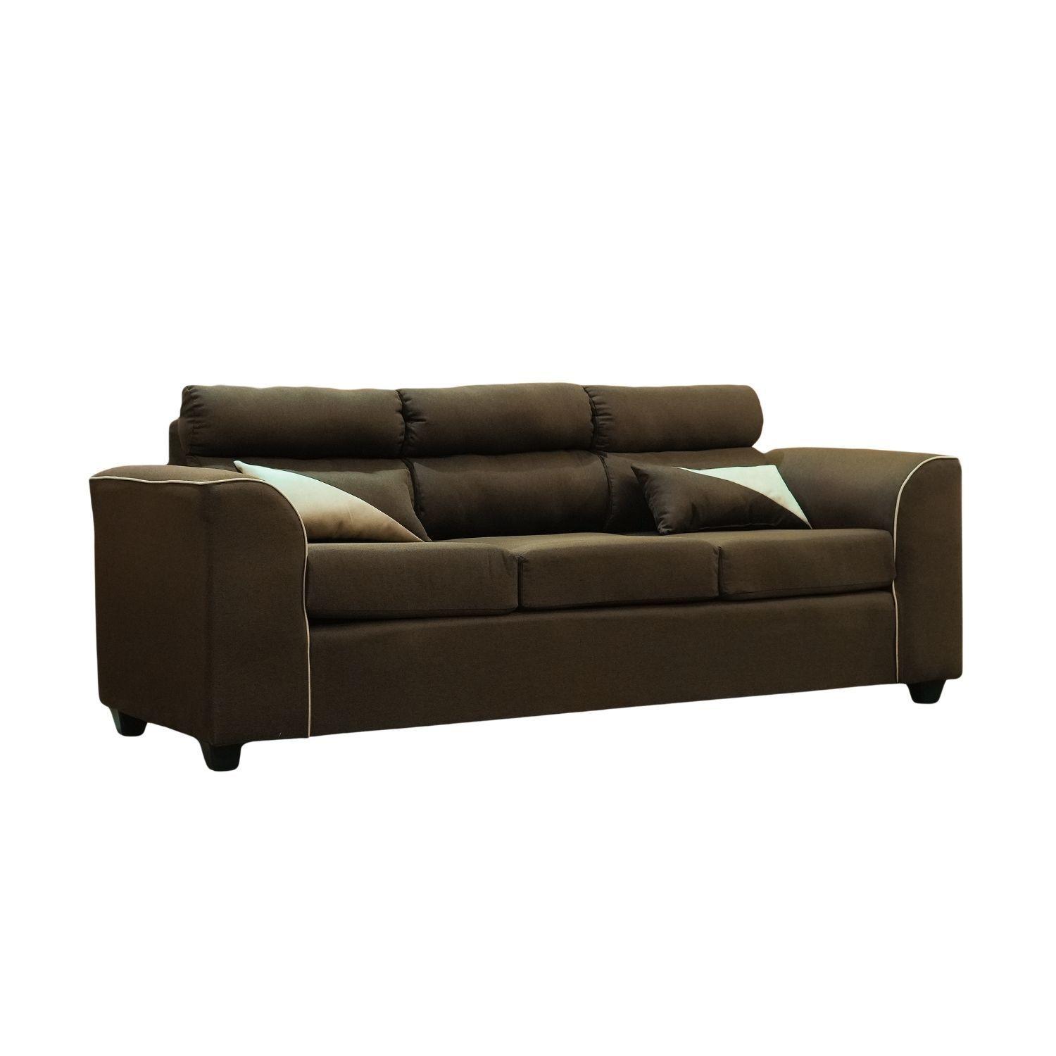 Sofa Living 3 Cuerpos 2 Pouf Fancy Hogar Tela Choco-2