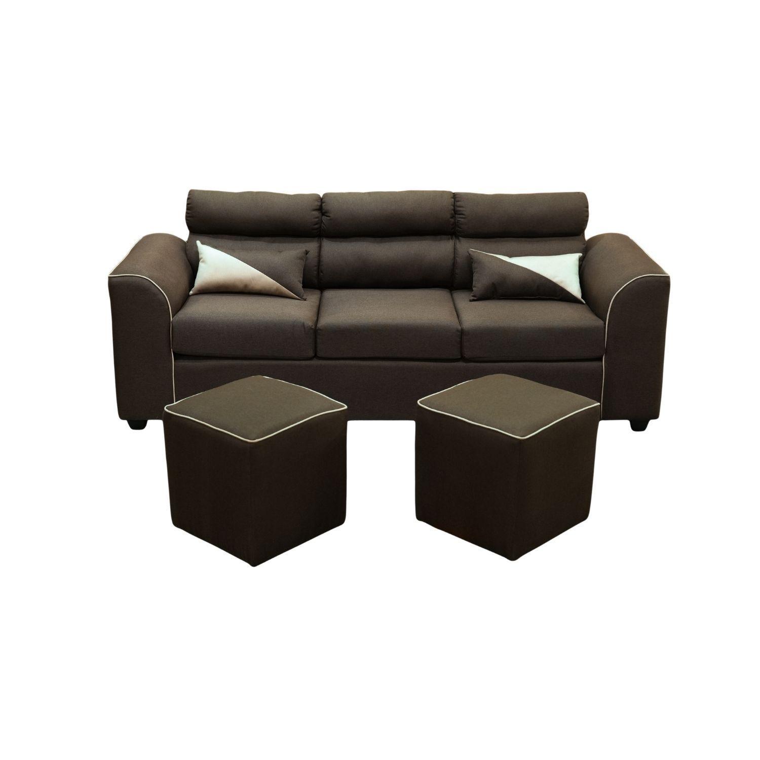 Sofa Living 3 Cuerpos 2 Pouf Fancy Hogar Tela Choco-3