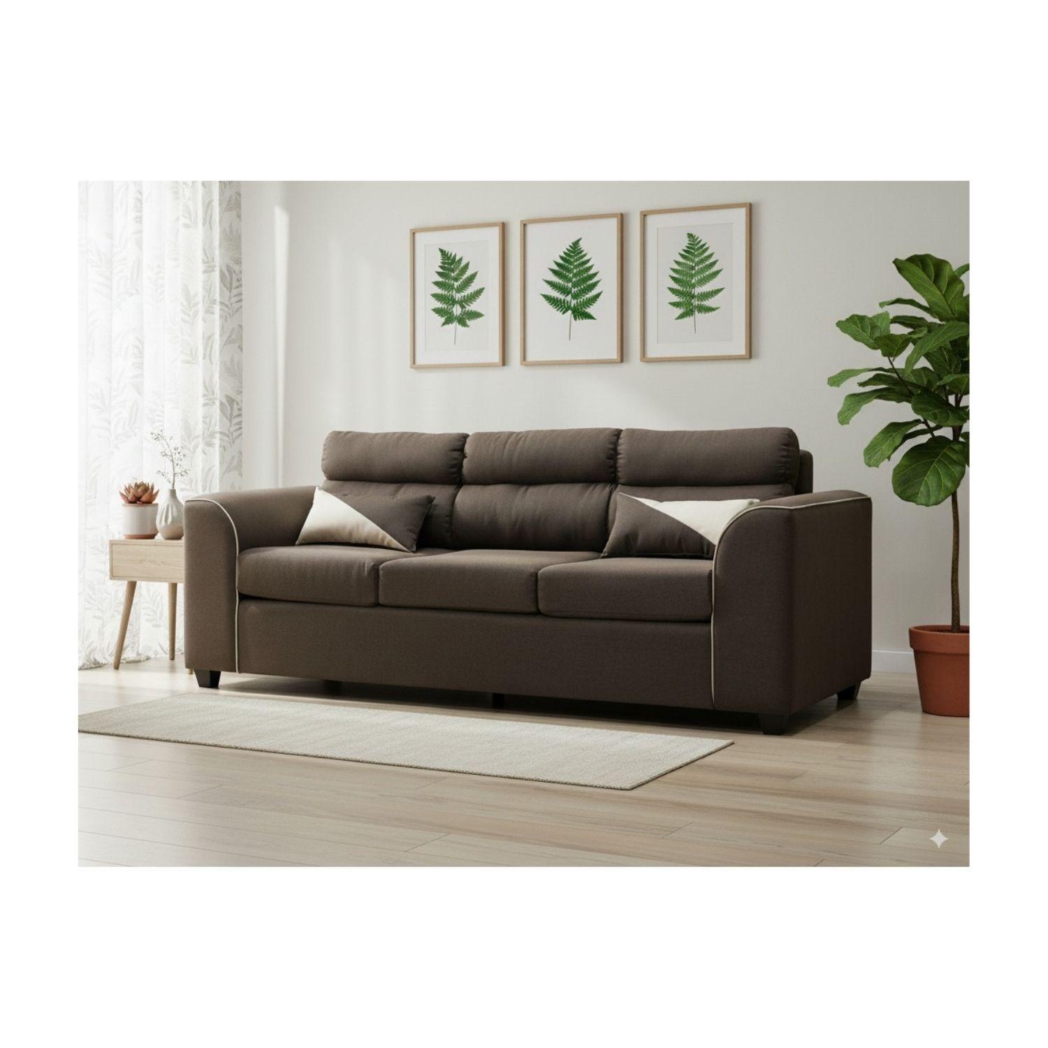 Sofa Living 3 Cuerpos 2 Pouf Fancy Hogar Tela Choco-5