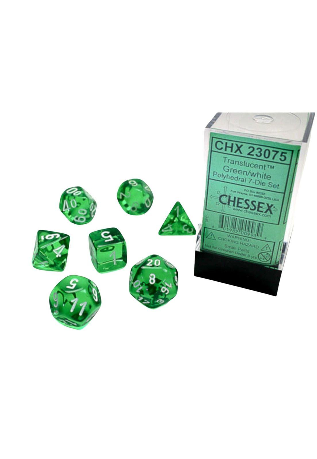 Set 7 Dados translucent Green/White-0