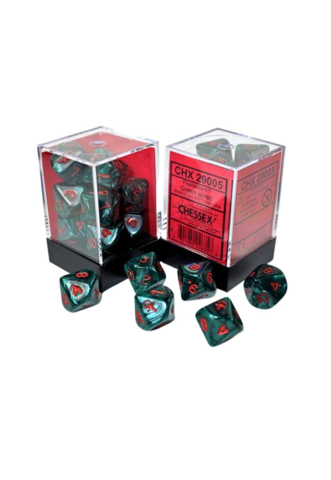 Set de 10 Dados Dad Pearlescent Green/red-0